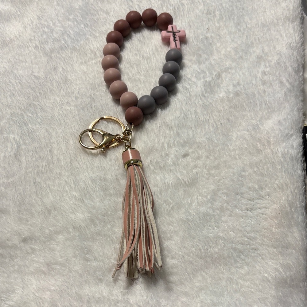 Chic Beaded Keychain Bracelet with Tassel